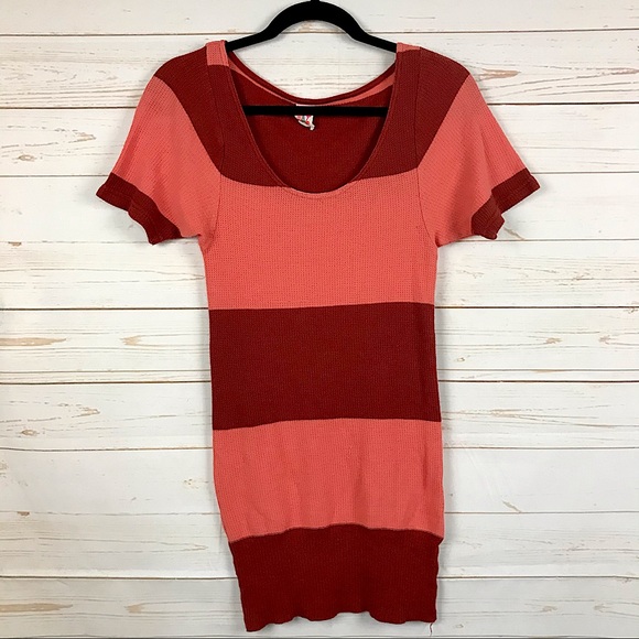 Free People Striped Short Sleeve Tunic Knit Top - Picture 2 of 10
